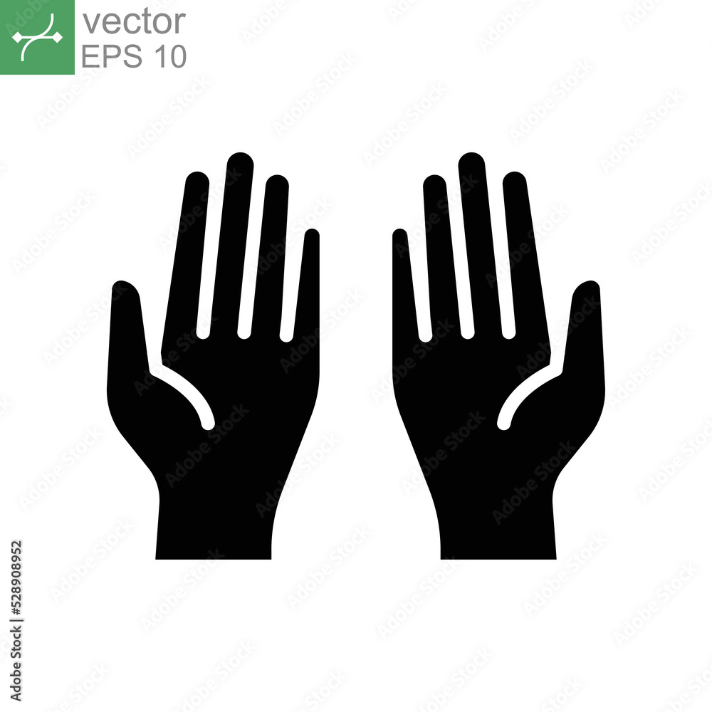 Prayer dua in ramadan, praying hands, muslim praying human hands islam symbols. Begging gesturing. Glyph style Vector illustration design on white background. EPS 10