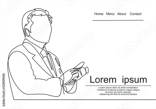 Continuous line art or One Line Drawing of a businessman dressing suit Standing ovation