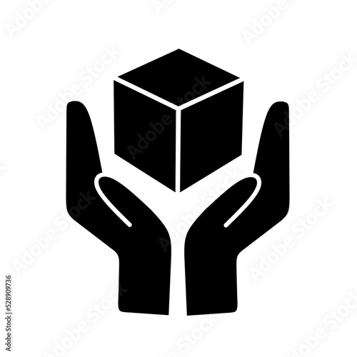 handle with care icon. vector hand holding cube with simple design