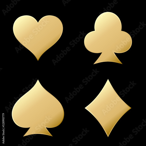 Set of gold card suits icon isolated on black background