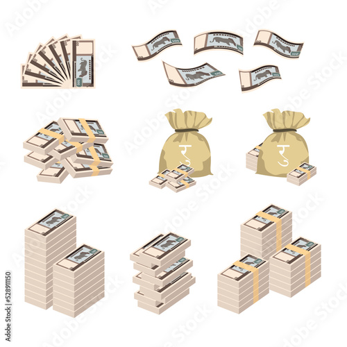 Nepalese Rupee Vector Illustration. Huge packs of Nepal money set bundle banknotes. Bundle with cash bills. Deposit, wealth, accumulation and inheritance. Falling money 500 NPR