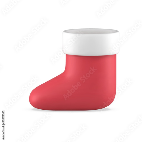Traditional Christmas sock realistic decorative design presents putting storage 3d template vector