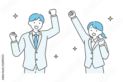 ガッツポーズをしている就活生・ビジネスのイラスト