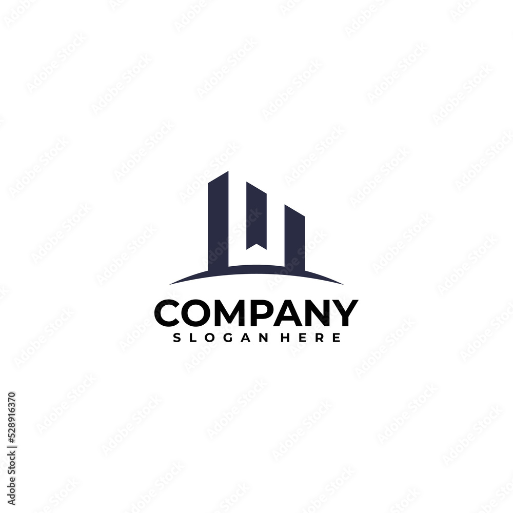 Alphabet letter icon logo W and building Alphabet letter icon logo W and building