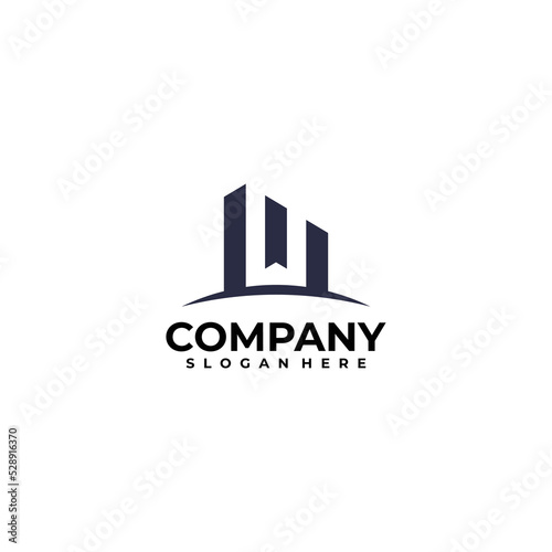 Alphabet letter icon logo W and building