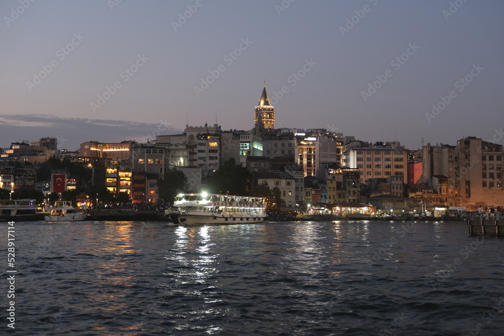 Galata old town view at night in İstanbul