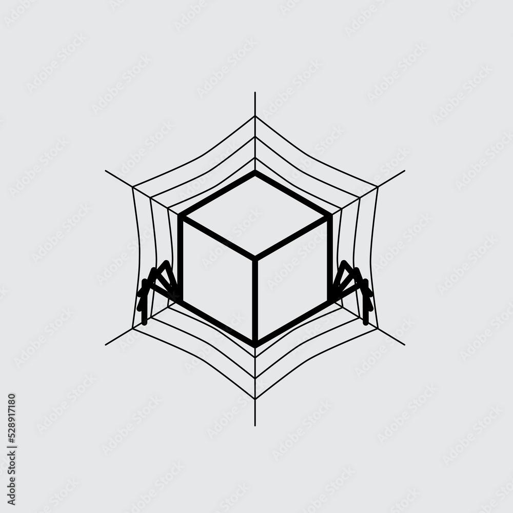 vector logo design of cube shape spider with its web can be used for company logo or for other products.