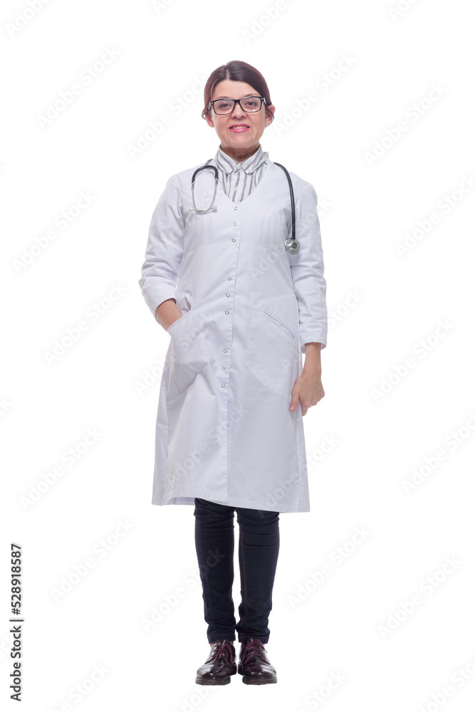 Smiling medical doctor woman with stethoscope. Isolated over white background. Smiling medical doctor woman with stethoscope. Isolated over white background.