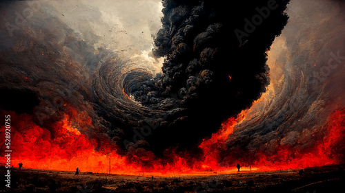 Fotografia Huge Fiery Tornado Apocalyptic Epic Sky Spectacular Scenic Art Illustration