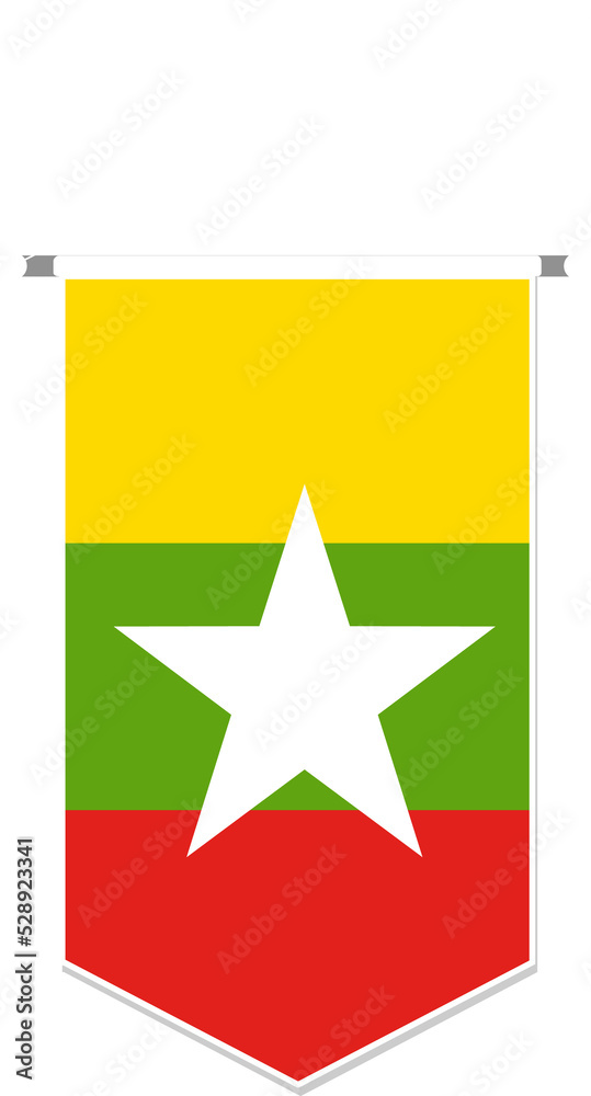 Myanmar flag in soccer pennant, various shape.