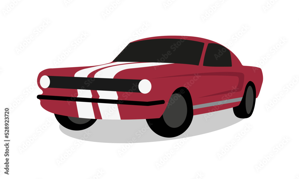 Red retro car on the white background. Retro car. Vintage car. Sport car.  Cartoon car. Vector illustration.