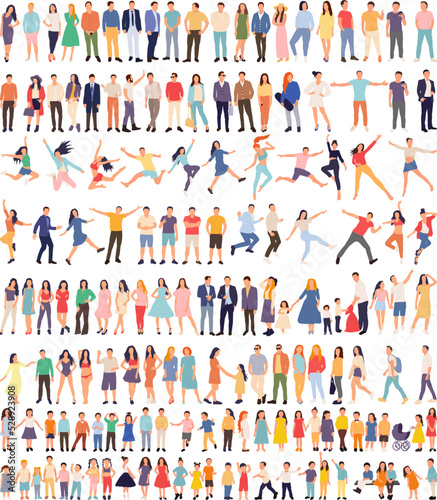 collection of people and children in flat style isolated, vector