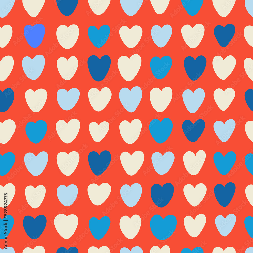 Seamless colorful hearts pattern. Abstract background with hand drawn doodle shapes.