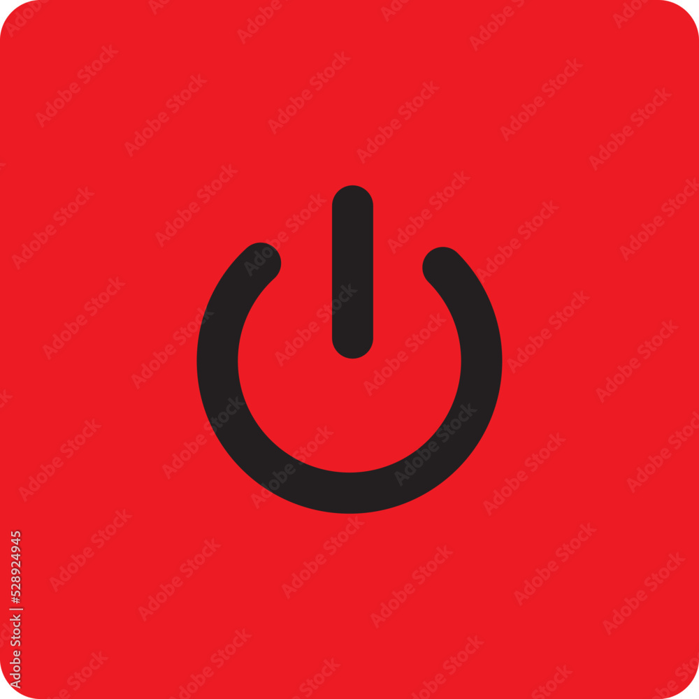Power button icon on red background Power button icon on red background