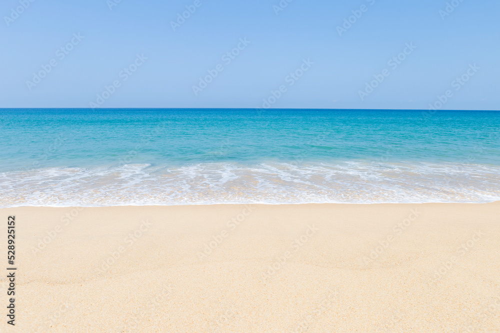 Tropical island beach in south of Thailand, summer holiday destination, summer outdoor day light, clean sandy beach, relaxing by the sea