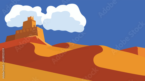 Dark orange sand dunes and sky fantasy simple design vector illustration hand drawn illustration