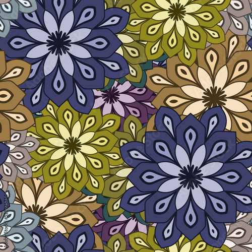 Abstract seamless pattern with mandala flower. Mosaic  tile. Floral background.