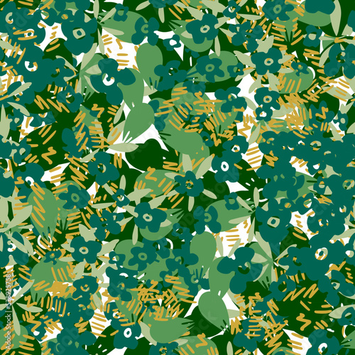 Abstract colorful messy doodle flower seamless pattern. Fantasy floral background. Ditsy floret texture.
