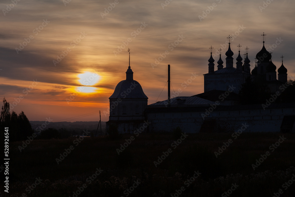 The abolished Goritsky Assumption Monastery in the city of Pereslavl-Zalessky at sunset