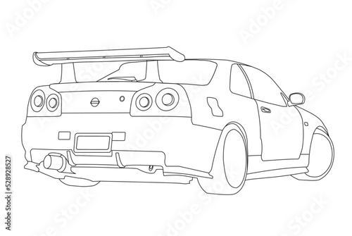 Nissan GTR R34 sports car illustration vector line art photo