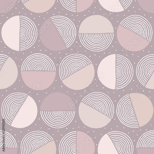 Abstract circle seamless pattern. Repeating geometric backdrop. Circles pastel colors. Repeat beige background. Geometry hand drawn texture for design print. Repeated geo printing. Vector illustration