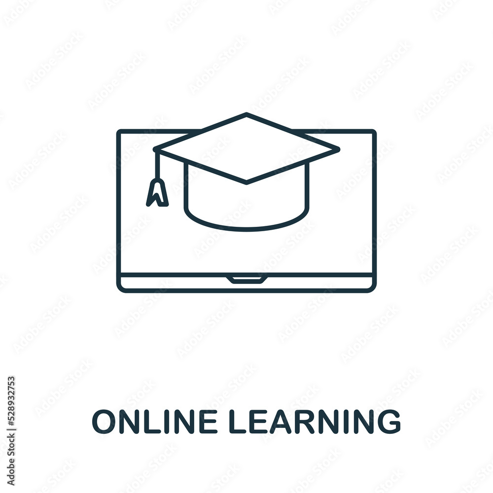 Online Learning icon. Simple element from new normality collection. Filled monochrome Online Learning icon for templates, infographics and banners Online Learning icon. Simple element from new normality collection. Filled monochrome Online Learning icon for templates, infographics and banners