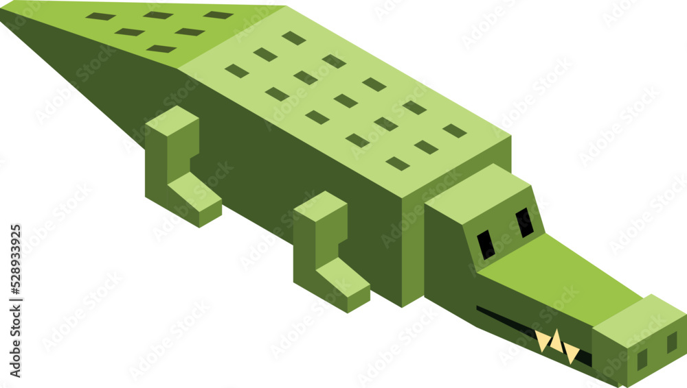 Low poly crocodile. Cartoon isometric game alligator