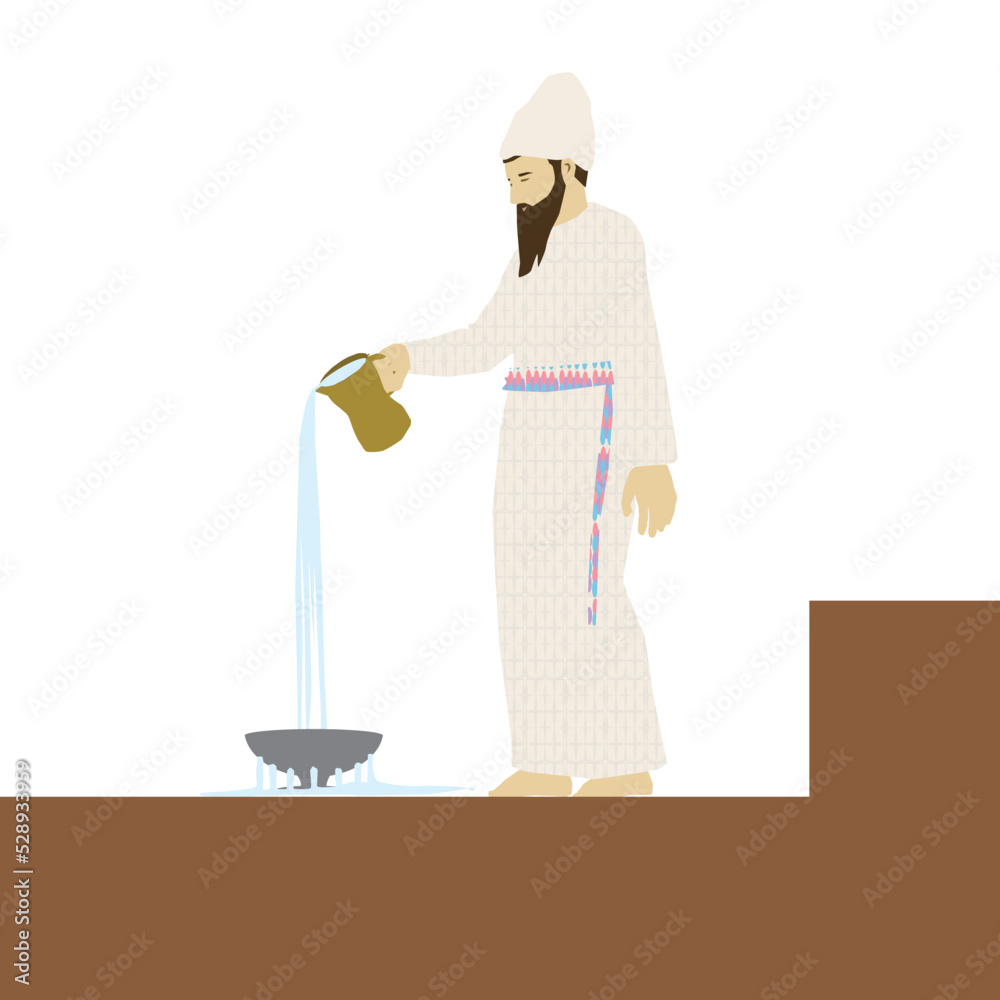 A painting of a Jewish priest pouring water on top of the altar in King