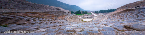 The Theatre of Ephesus (Efes) at Selcuk in Izmir Province, Turkey. The amphitheatre is the largest in the ancient world for gladiatorial combats and drama. Ephesus is a popular tourist destination. photo