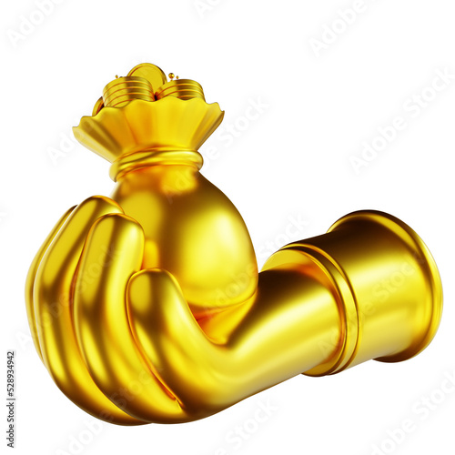3D illustration golden hand and general coin bag