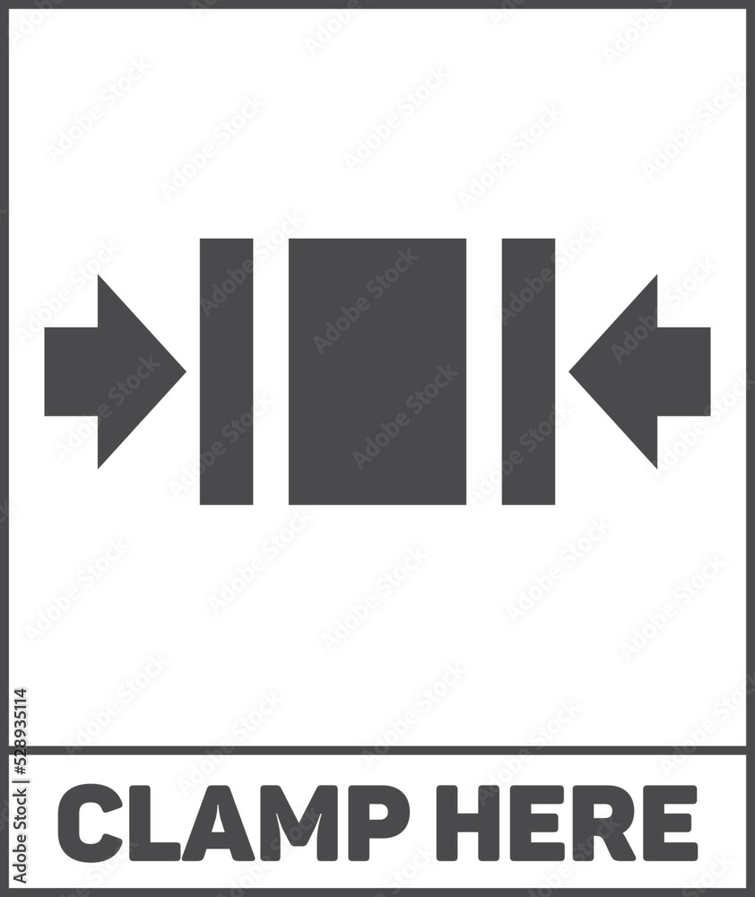 Clamp here label. Black warning parcel sign