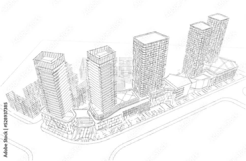 Modern architecture 3d sketch
