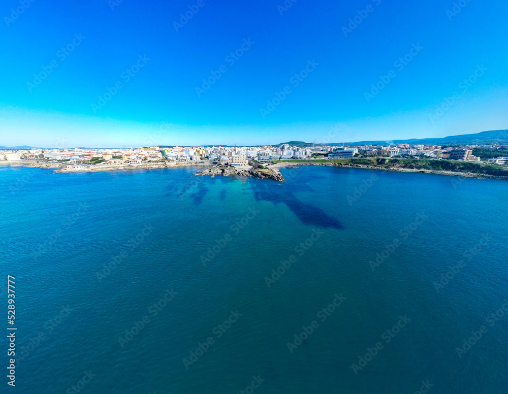 Aerial view of Alghero seafront on a sunny day in springtime