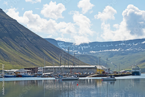 Images of the town of Isafjordur in Iceland which is surrounded by water and dramatic scenery