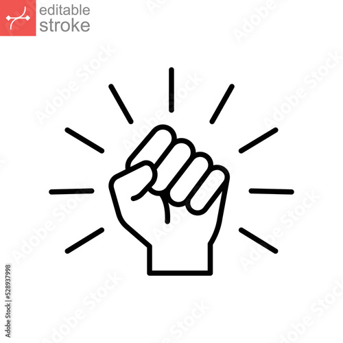 Will icon. Hand closed power, . fighting for rights, freedom. Raised clenched fist of victory, strength and solidarity. Outline Editable stroke Vector illustration design on white background. EPS 10 