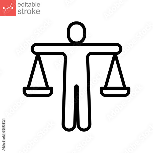 Ethics  icon. Person with a scale  balance business corporate can be used for web and mobile perfect morality logo. Editable stroke vector illustration design on white background. EPS 10