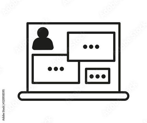 Danger theft personal data and password on computer, online scam of hacker, line icon. Cheating on internet, covert crime swindler. Social media fraud of thief, stealing. Vector outline illustration