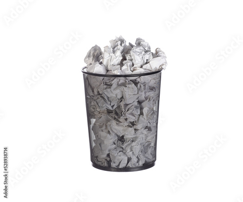 office bin with paper trash isolated on white background