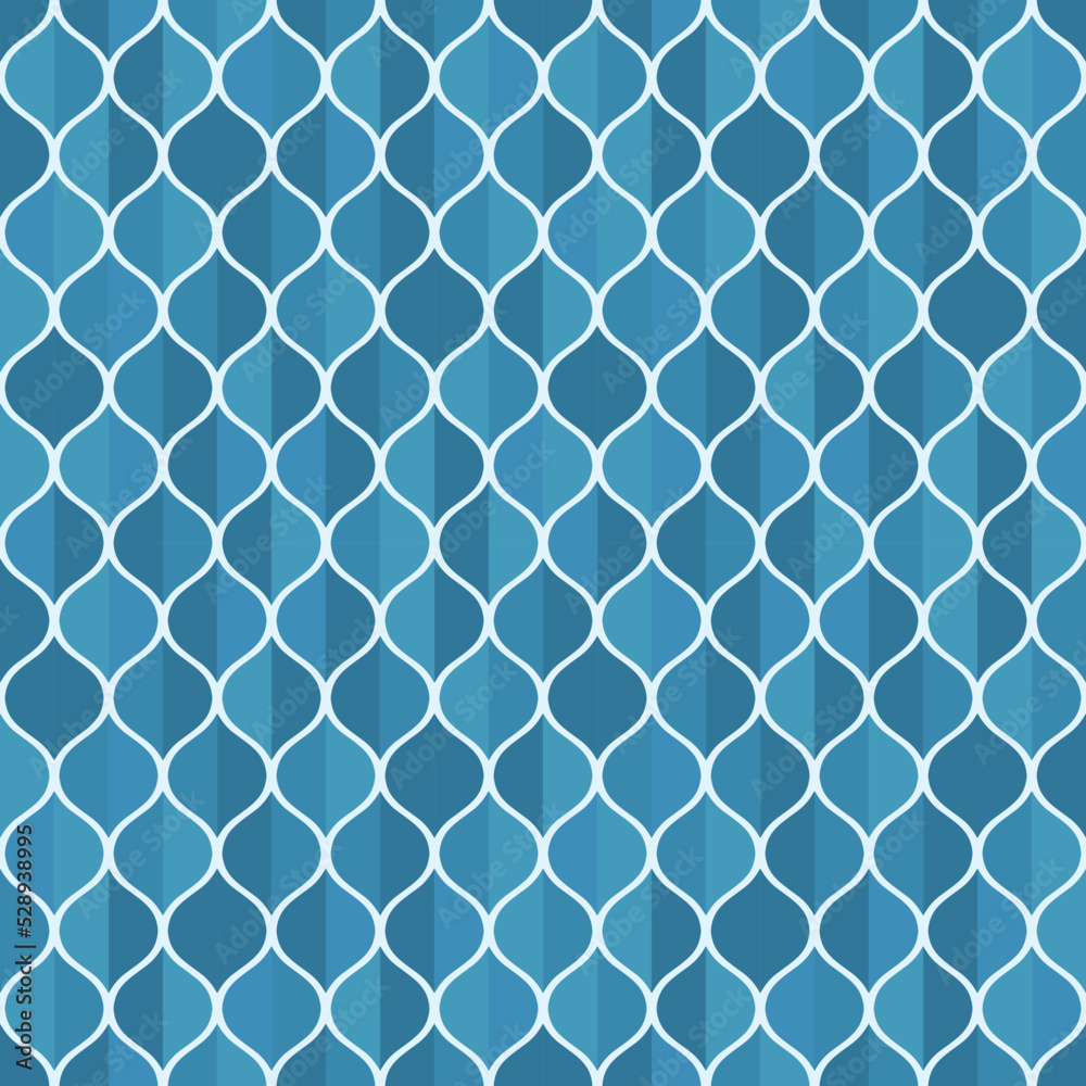 Fototapeta premium Damask diamond pattern in shades of blue. Art deco line art. 