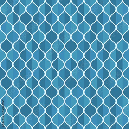 Damask diamond pattern in shades of blue. Art deco line art. 