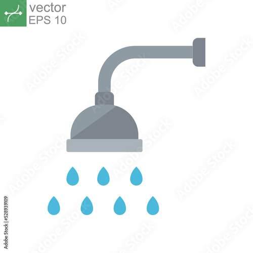 Shower icon. Showerheads simple with water drops, shower head, Bathroom, Bath time sign for your web site and mobile apps. flat style. Vector illustration design on white background. EPS 10