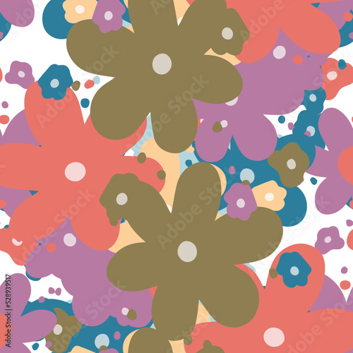 Abstract colorful messy doodle flower seamless pattern. Fantasy floral background. Ditsy floret texture.