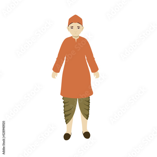 Portrait Of Indian Man Wearing Dhoti And Kurta In Standing Pose On White Background.