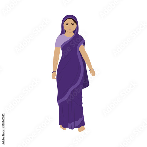 Character Of Indian Woman Standing On White Background.