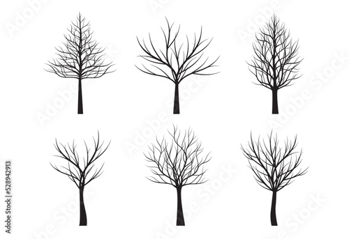 A set of black Trees. Vector outline Illustration. Plant and Garden.