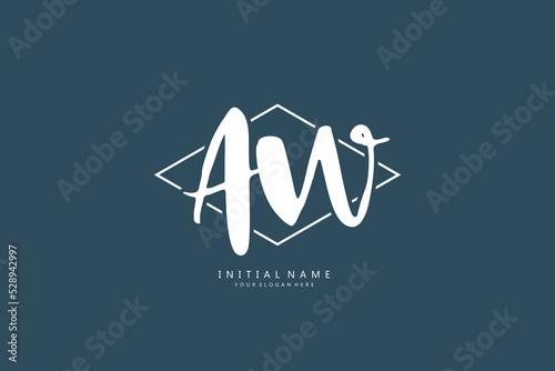 AW Initial handwriting or handwritten logo for identity. Logo with signature and hand drawn style.