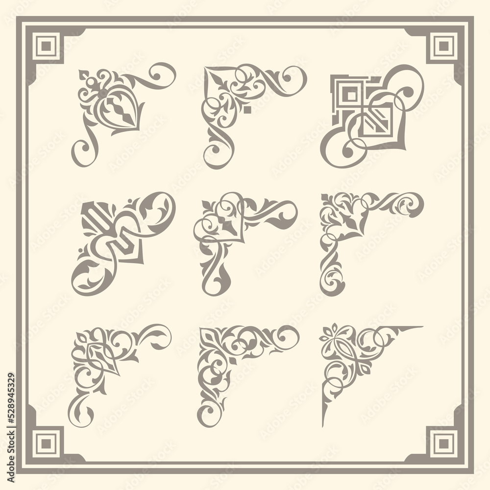 set of frame corner and border brown ornament set of frame corner and border brown ornament