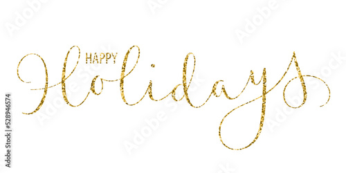 HAPPY HOLIDAYS gold glitter vector brush calligraphy banner