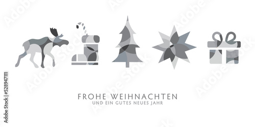 Weihnachtskarte silbernes Dekor und deutscher Text