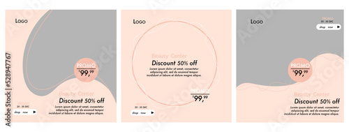 Square social media post template set with place for media post photo.beauty